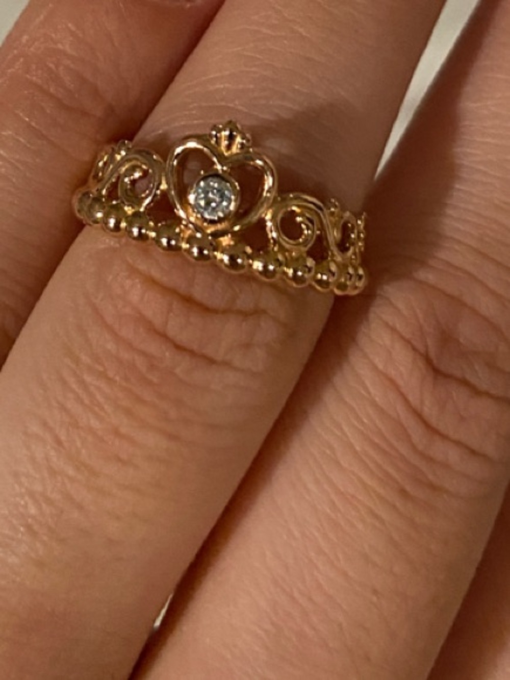 Rose Gold Filigree Crown Ring with Clear Stone - Women Jewelry